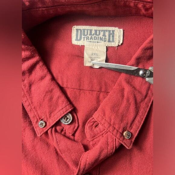 Duluth Trading Button Shirt Long Sleeve Heavy Cotton Work Casual Maroon 2XL - Picture 5 of 7